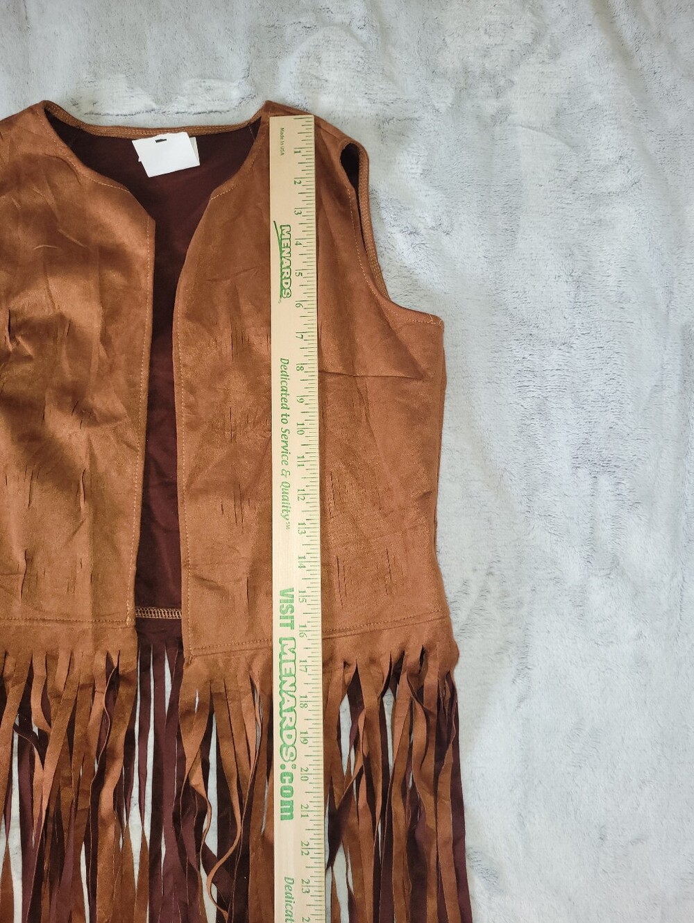 Womens Size Large Faux Suede Leather Brown Fringe Vest Bohemian Concert Festival - Picture 4 of 11